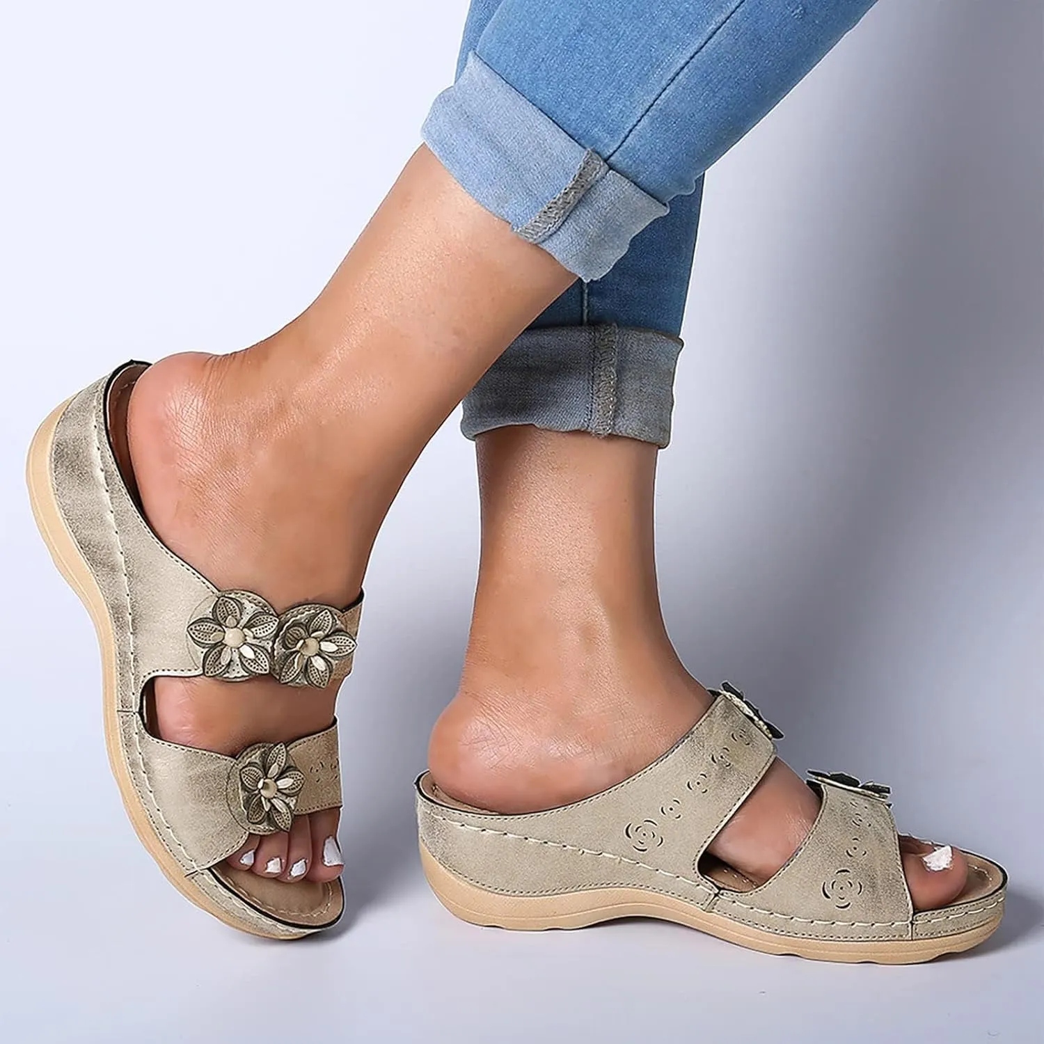 Orthopedic Sandals for Women Comfortable Open Toe Slip On Wedge Slippers Casual Soft Cushion Yoga Mat Shoes Lightweight Non-Slip Summer Beach Slippers