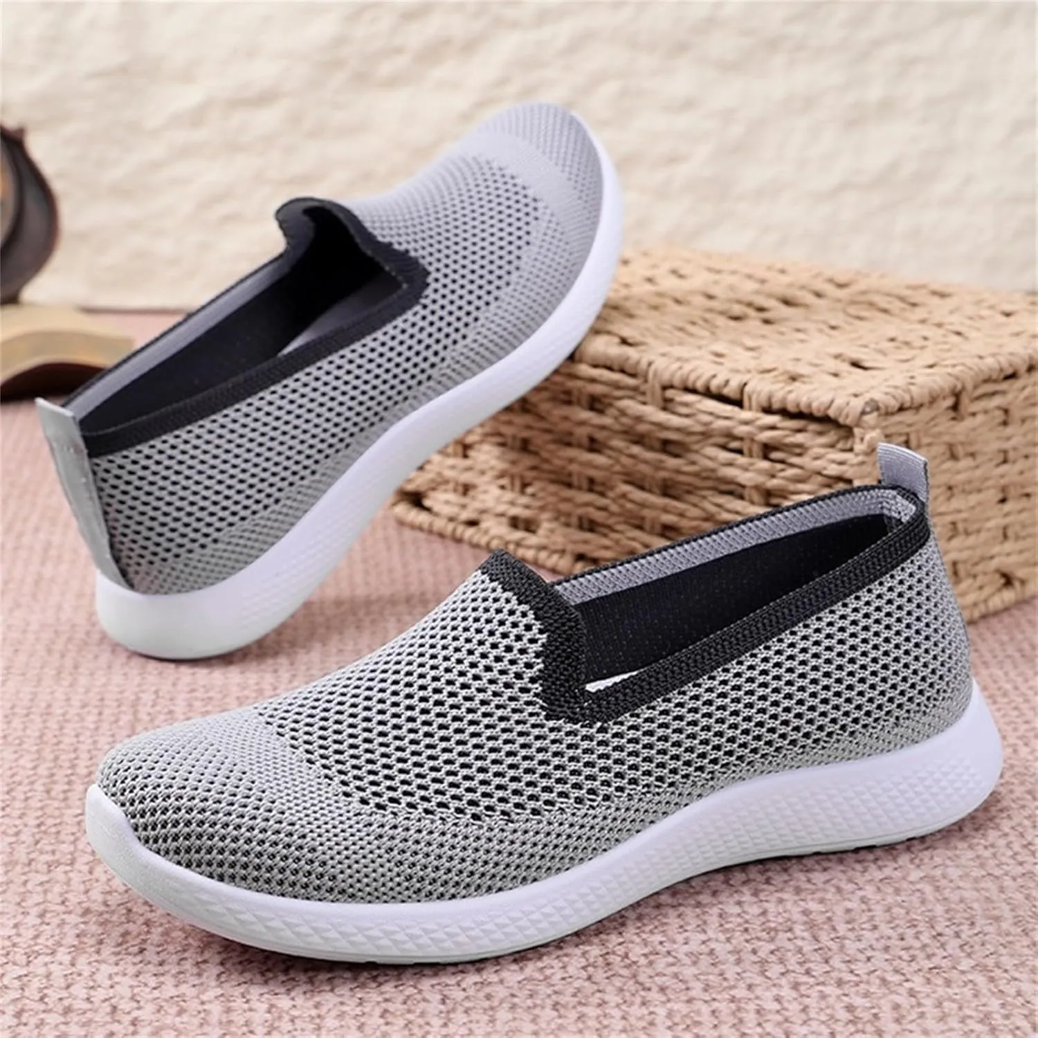 Orthopedic Walking Shoes for Women,Woven Orthopedic Breathable Walking Sneaker Non-Slip Arch Support Slip on Shoes