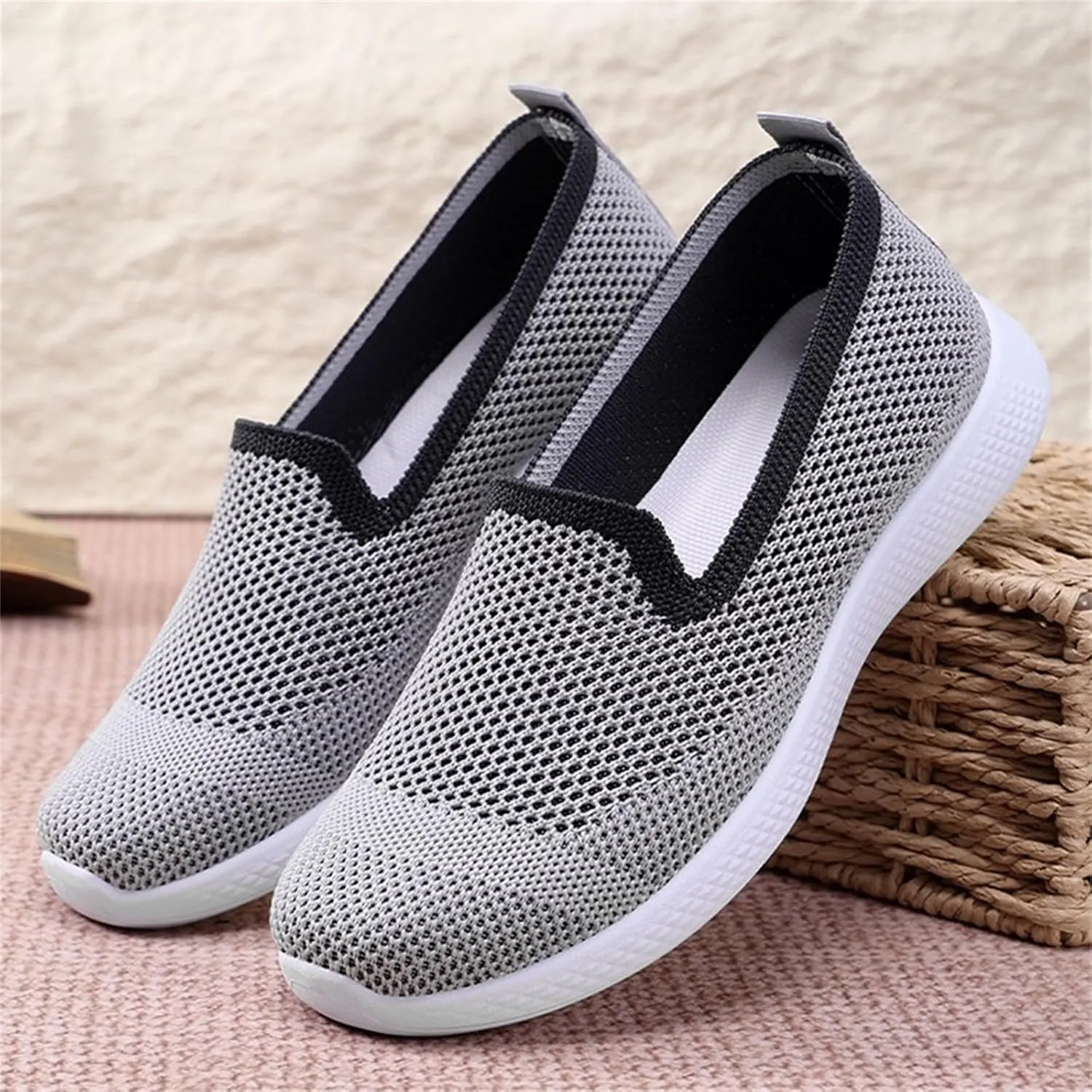 Orthopedic Walking Shoes for Women,Woven Orthopedic Breathable Walking Sneaker Non-Slip Arch Support Slip on Shoes