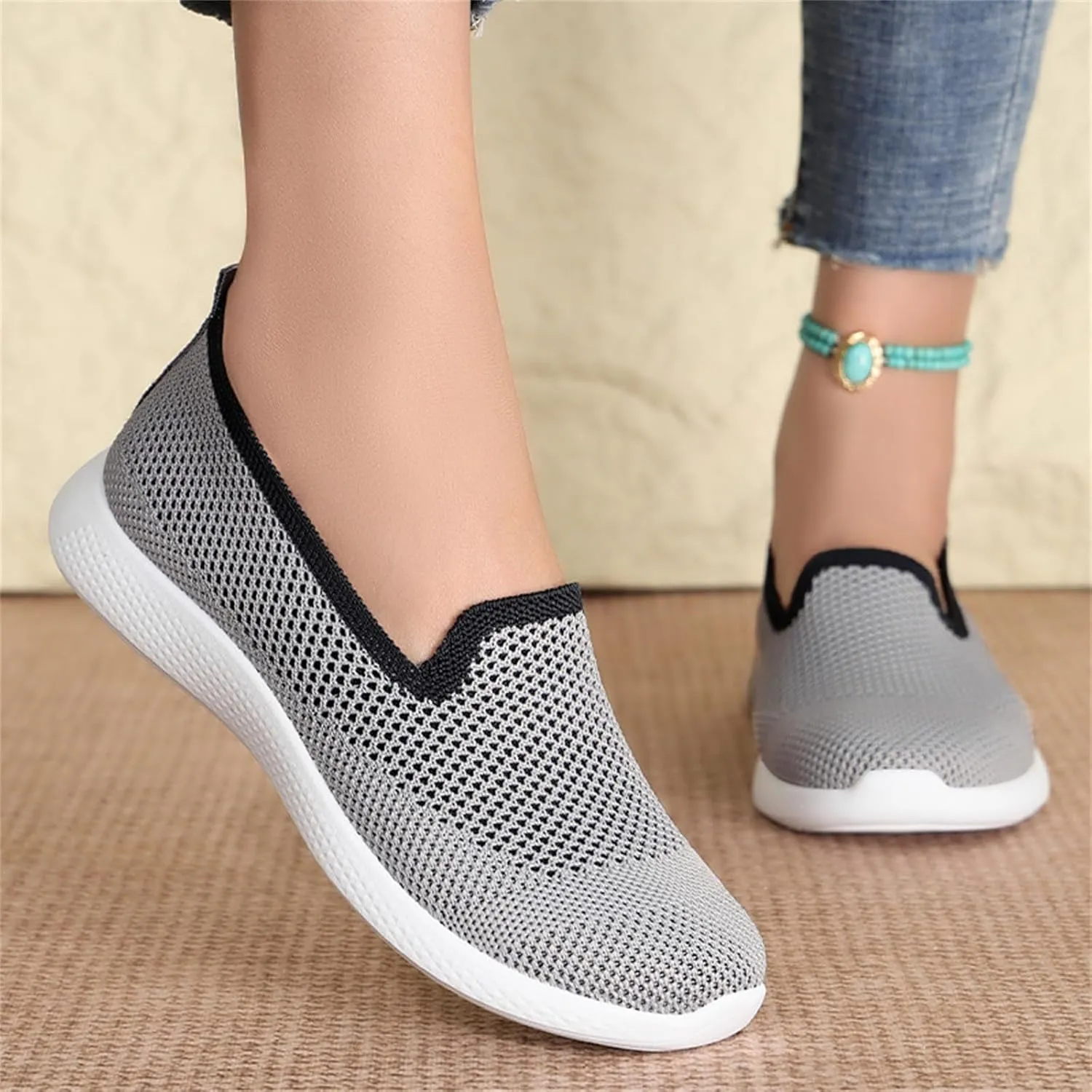 Orthopedic Walking Shoes for Women,Woven Orthopedic Breathable Walking Sneaker Non-Slip Arch Support Slip on Shoes