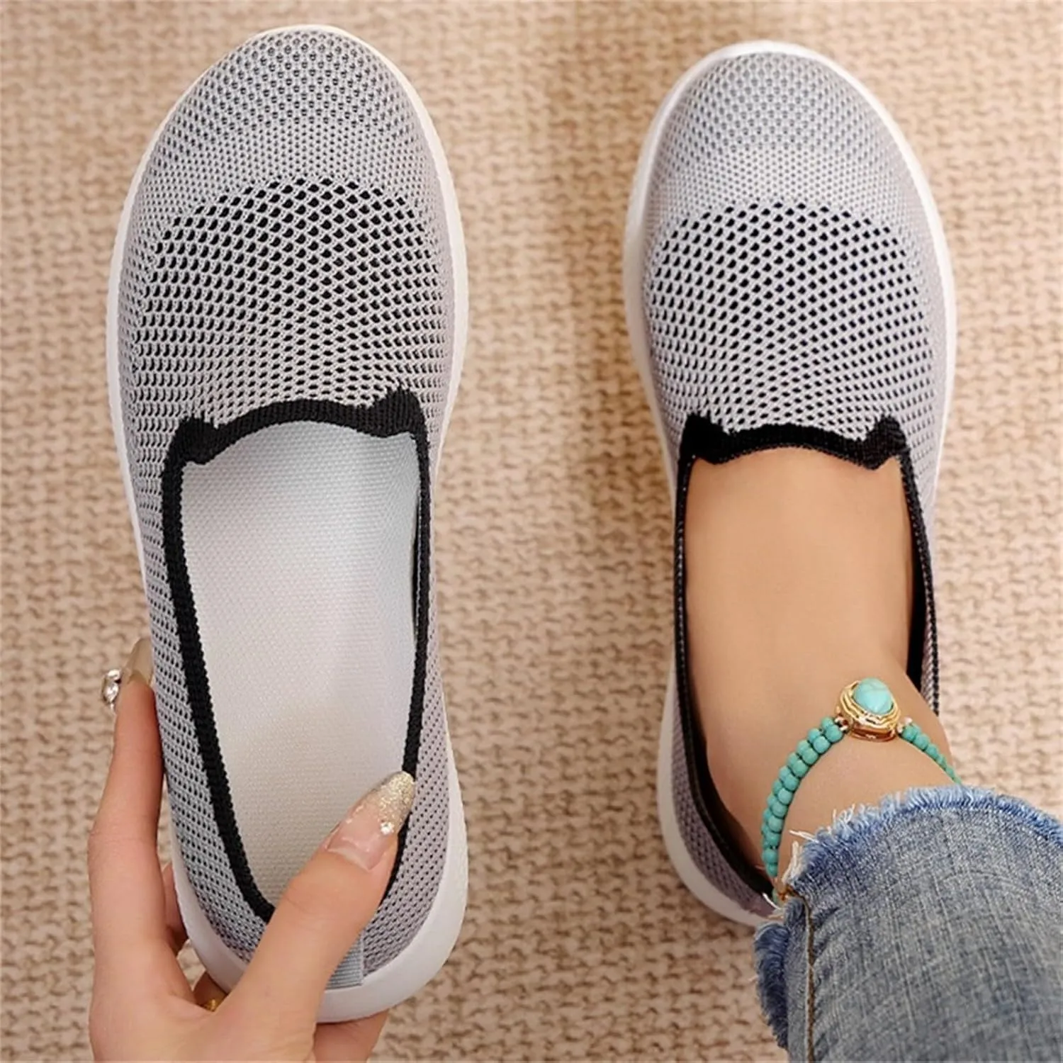 Orthopedic Walking Shoes for Women,Woven Orthopedic Breathable Walking Sneaker Non-Slip Arch Support Slip on Shoes