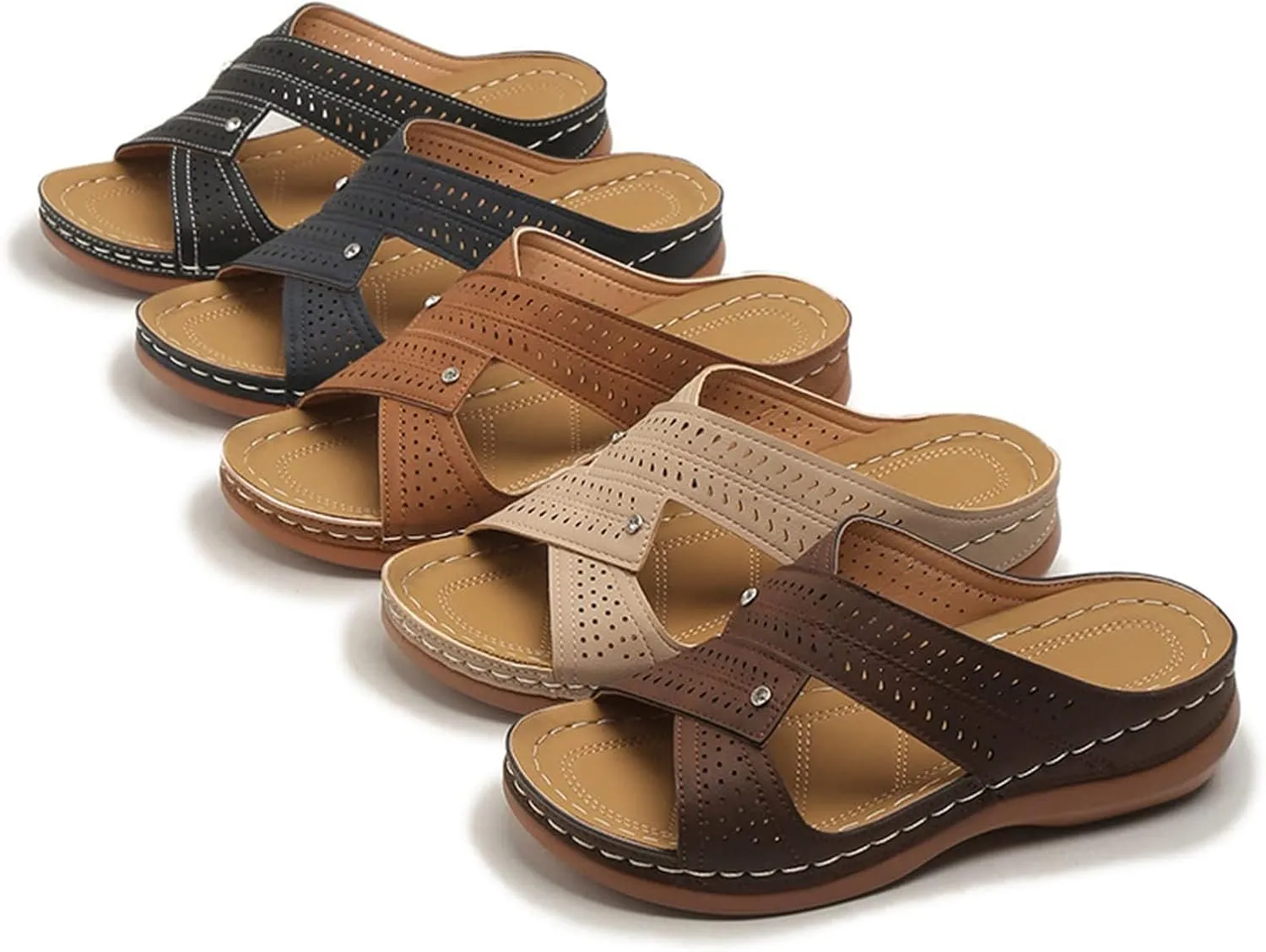 Orthopedic Wedge Sandals for Women 2025 Comfortable Open Toe Slip-On Casual Walking Platform Sandals Hollow Breathable Beach Low Wedge Slippers Indoor Outdoor