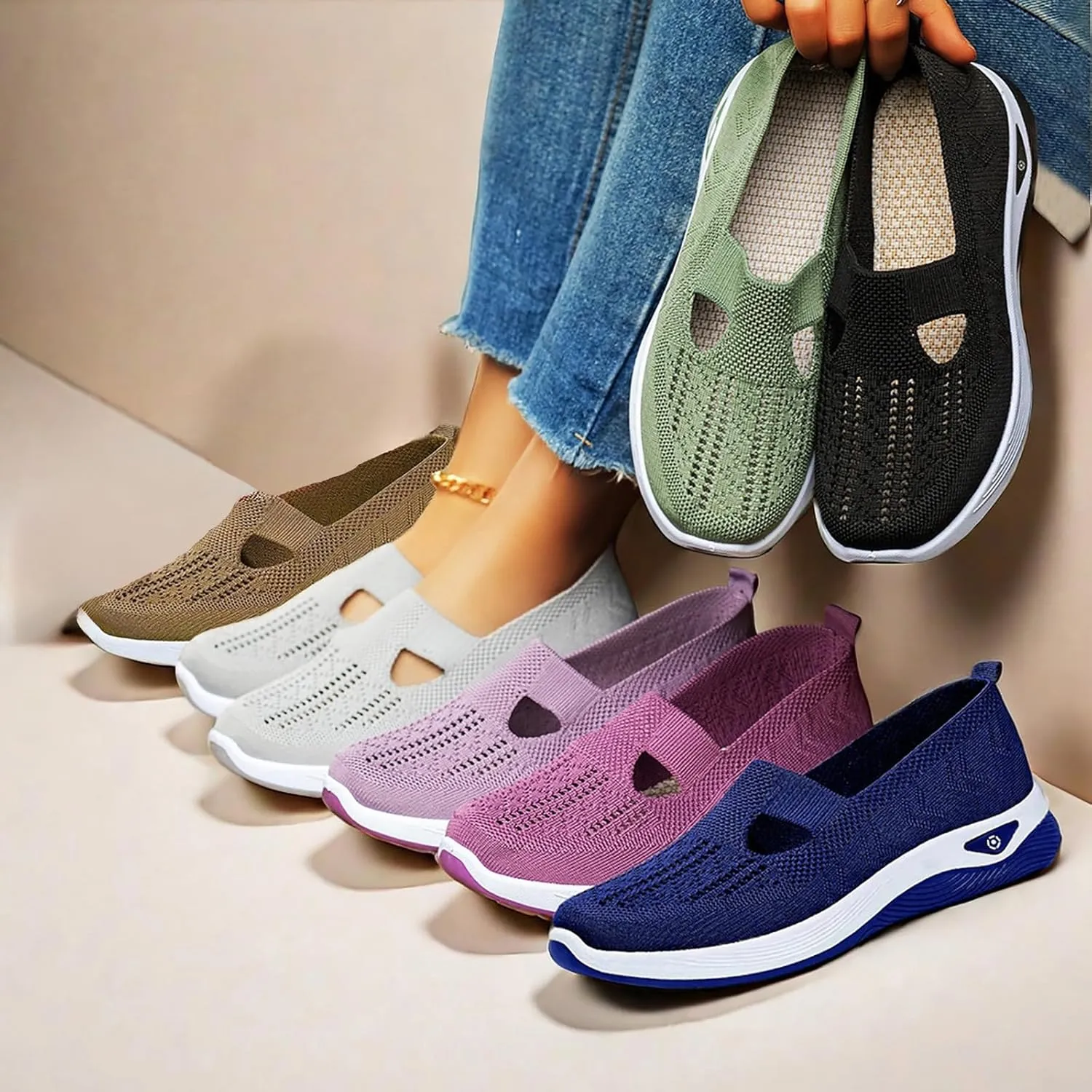 Orthowalk Womens Shoes Woven Arch Support Slip-On Sneakers Breathable Soft Indoor Outdoor Casual Walking Anti-Skid Sport Shoe
