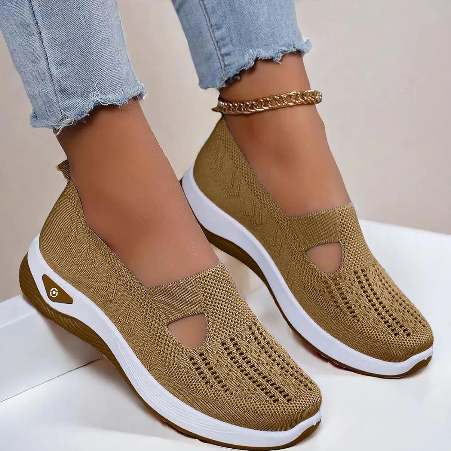 Orthowalk Womens Shoes Woven Arch Support Slip-On Sneakers Breathable Soft Indoor Outdoor Casual Walking Anti-Skid Sport Shoe