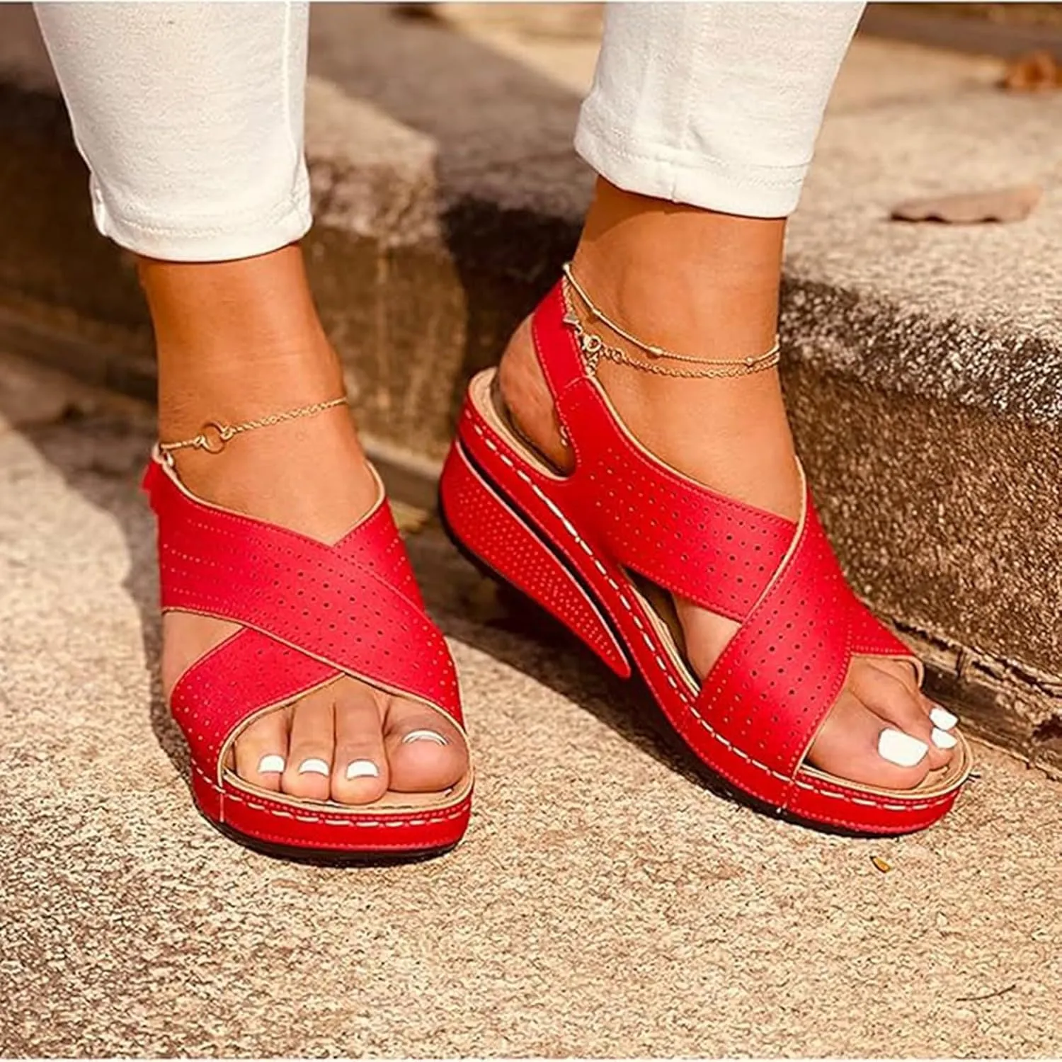PGOJUNI Soft & Stylish Wedge Sandals Women Comfortable Open Toe Sandal Platform Shoes Slip On Dressy Sandals with Arch Support