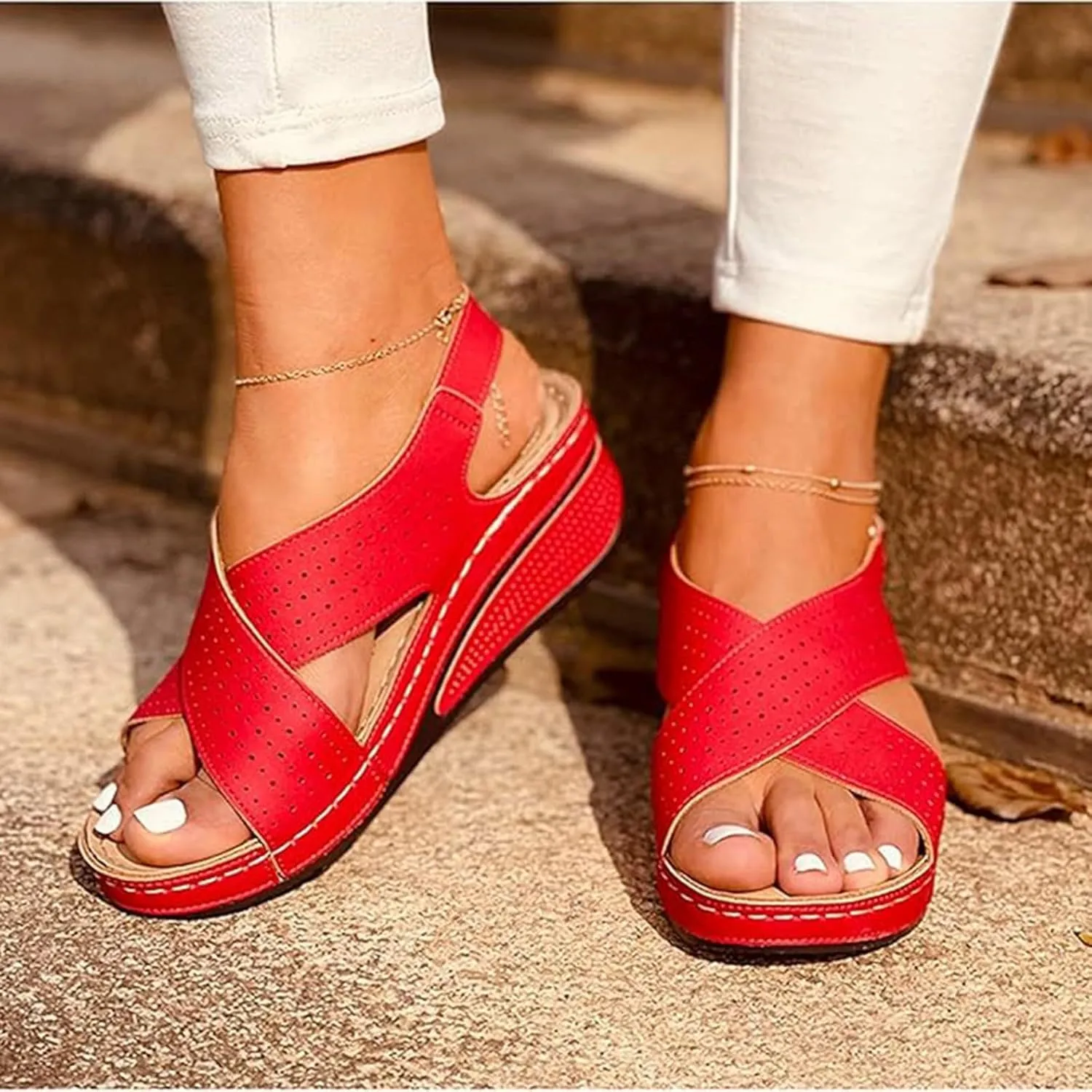 PGOJUNI Soft & Stylish Wedge Sandals Women Comfortable Open Toe Sandal Platform Shoes Slip On Dressy Sandals with Arch Support