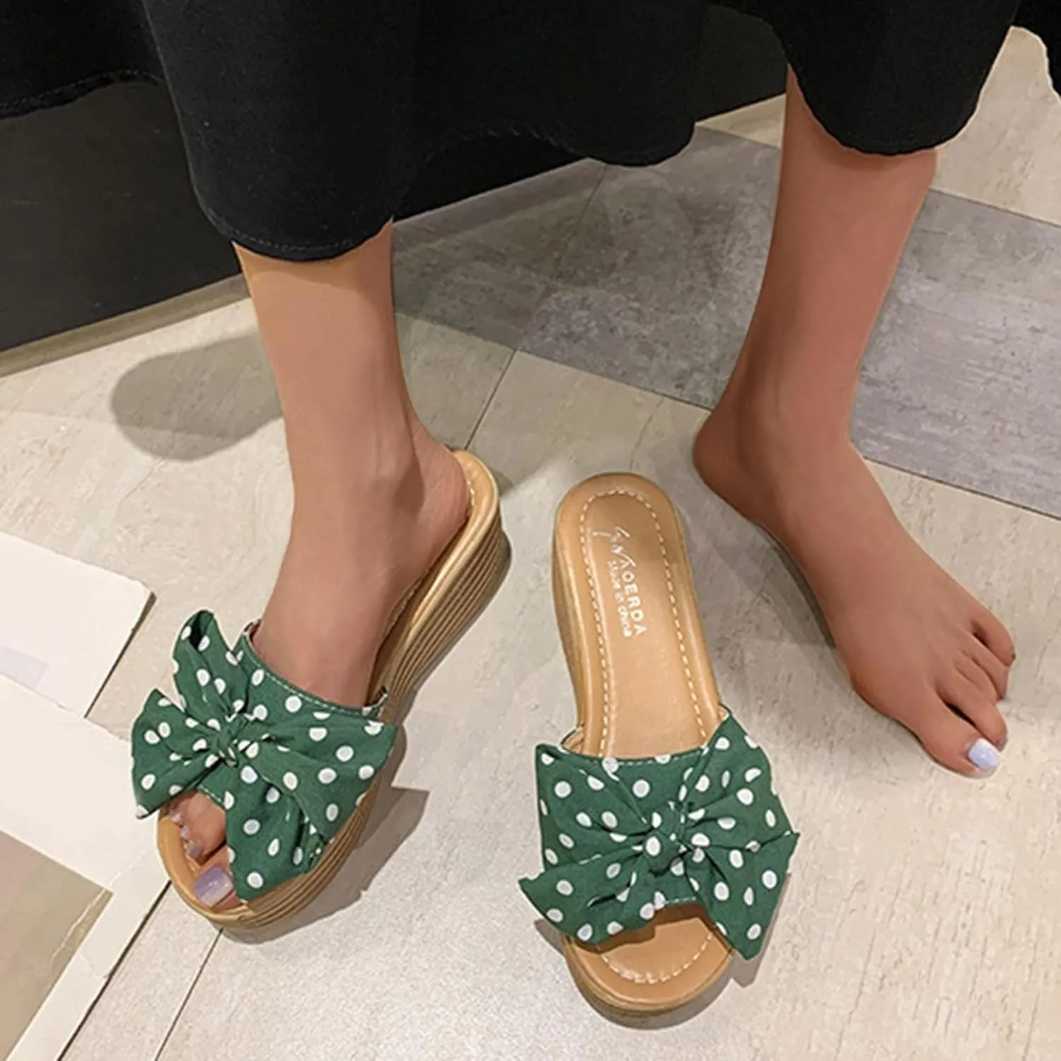 Platform Wedge Sandals for Womens High Heeled Bow-Knot Flip Flops Slip on Classic Beach Espadrilles Open Toe Stylish Arch Support Comfortable Shoes
