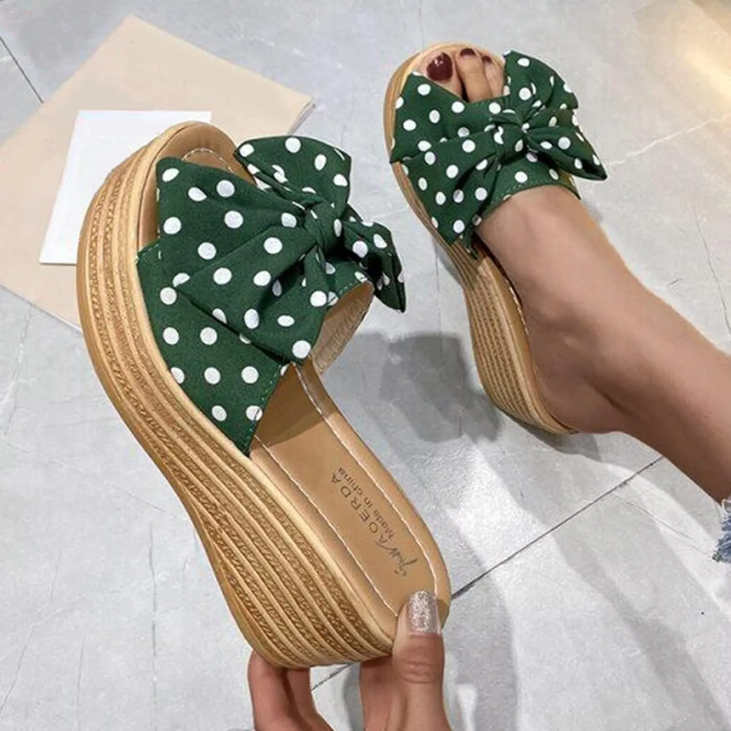 Platform Wedge Sandals for Womens High Heeled Bow-Knot Flip Flops Slip on Classic Beach Espadrilles Open Toe Stylish Arch Support Comfortable Shoes