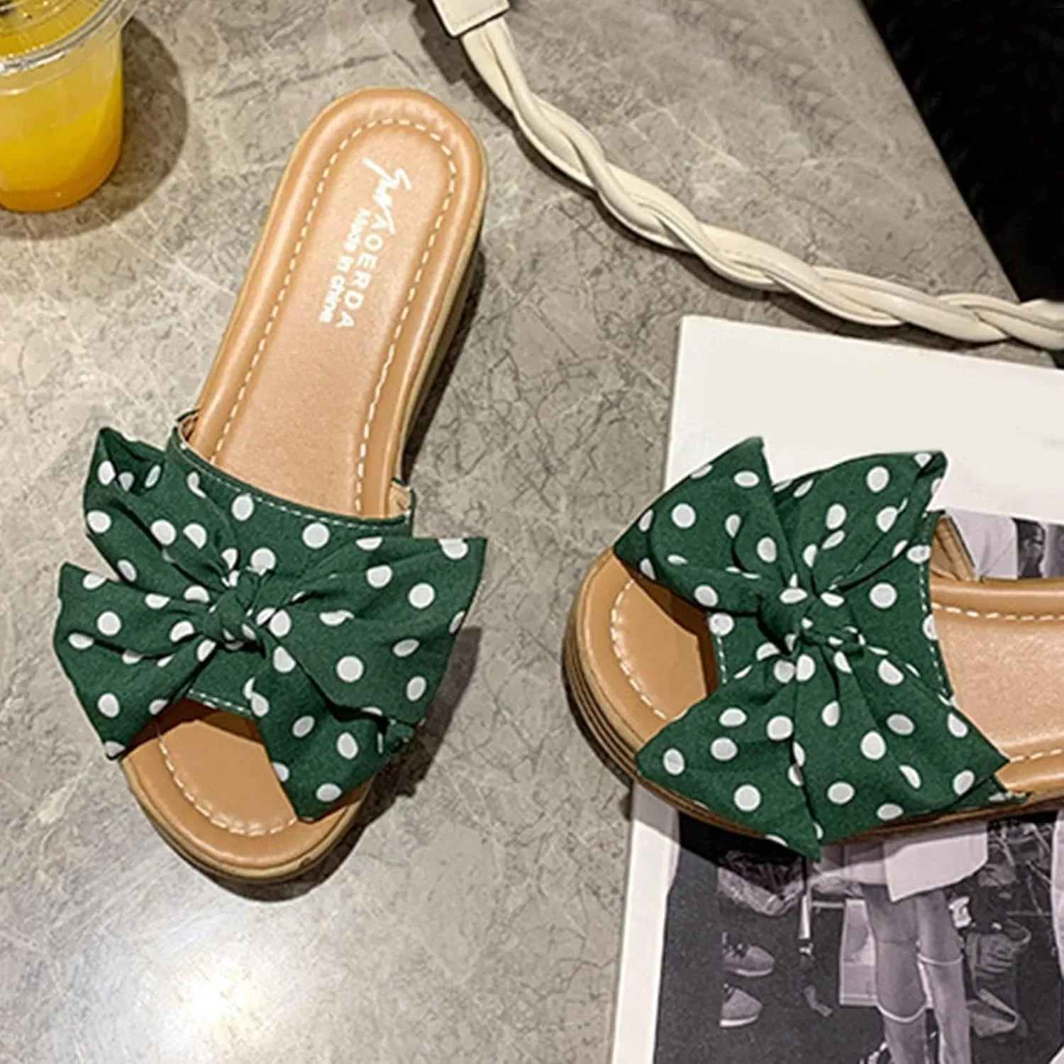 Platform Wedge Sandals for Womens High Heeled Bow-Knot Flip Flops Slip on Classic Beach Espadrilles Open Toe Stylish Arch Support Comfortable Shoes