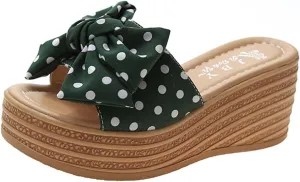 Platform Wedge Sandals for Womens High Heeled Bow-Knot Flip Flops Slip on Classic Beach Espadrilles Open Toe Stylish Arch Support Comfortable Shoes