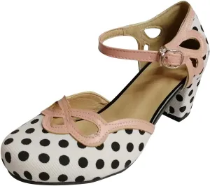 Polka Dot Mary Jane Shoes Ladies Dressy Round Toe Pumps Chunky Low Heels Sweet Ankle Strap Sexy Party Dress Shoes