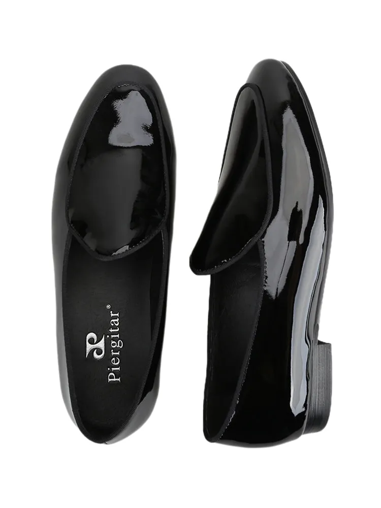 Pure European and American men's slip-on patent leather formal shoes trendy party wedding banquet genuine leather loafers smoking shoes for men