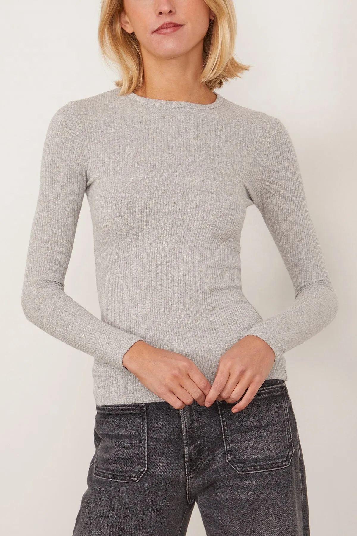Quincy Long Sleeve Fitted Crewneck in Heather Grey