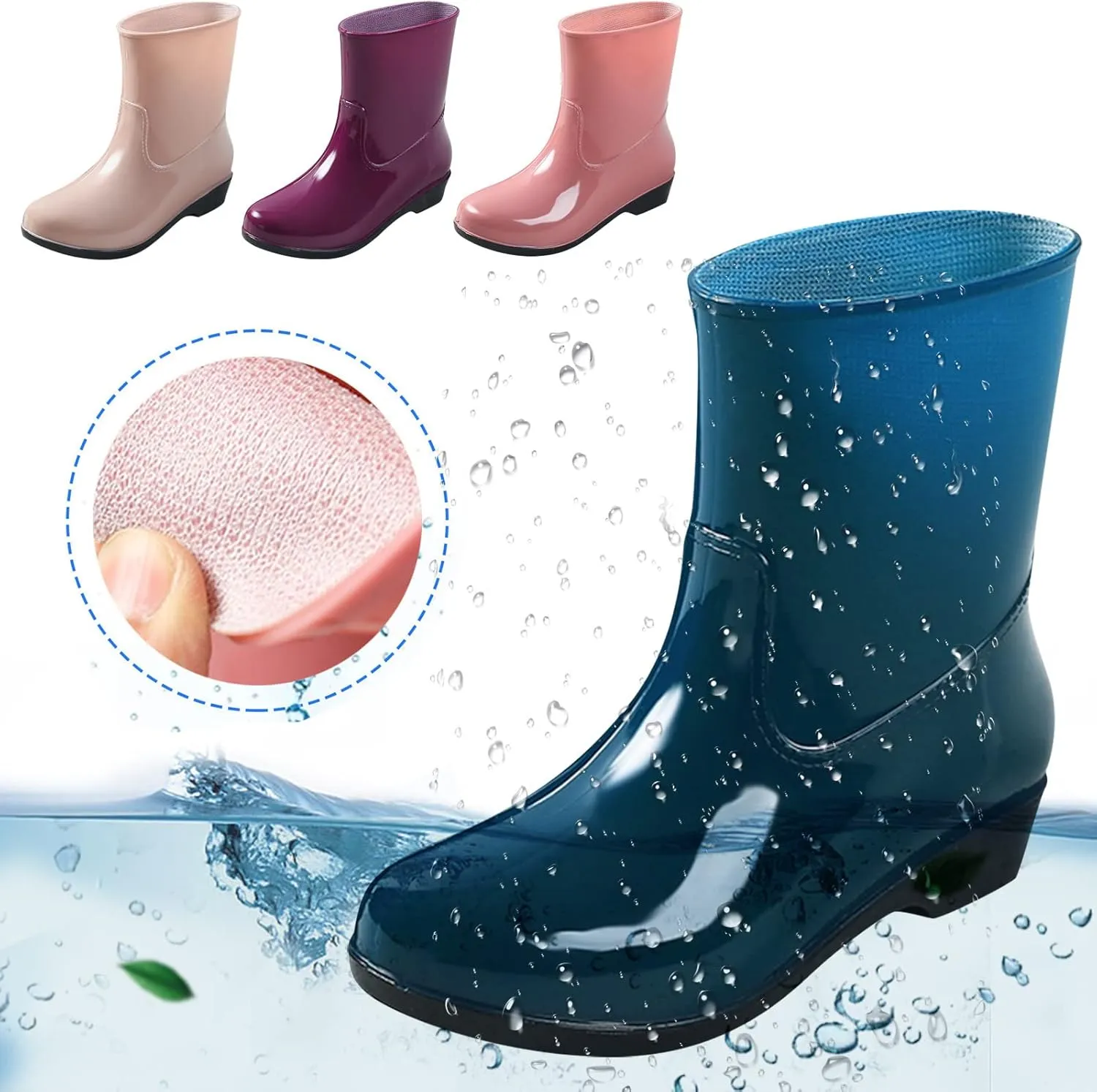 Rain Boots for Women Waterproof Mid Calf Rain Boots Garden Shoes Outdoor Rubber Shoes for Hunting Gardening Farming
