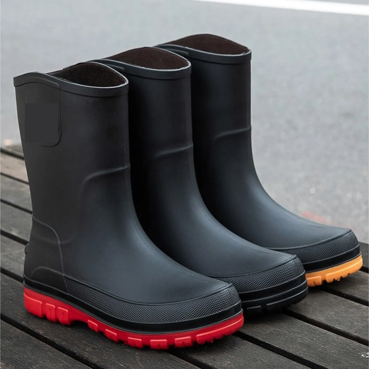 Rain Boots Rainboots Men's Non Slip Waterproof Mid Tube Rain Boots Work Rubber Shoes Fishing Water Shoes Rain Boots for Outdoor(Black,43)