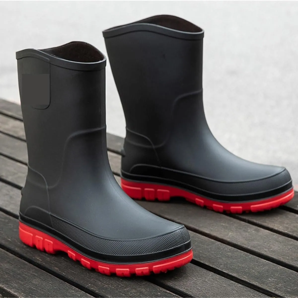 Rain Boots Rainboots Men's Non Slip Waterproof Mid Tube Rain Boots Work Rubber Shoes Fishing Water Shoes Rain Boots for Outdoor(Black,43)