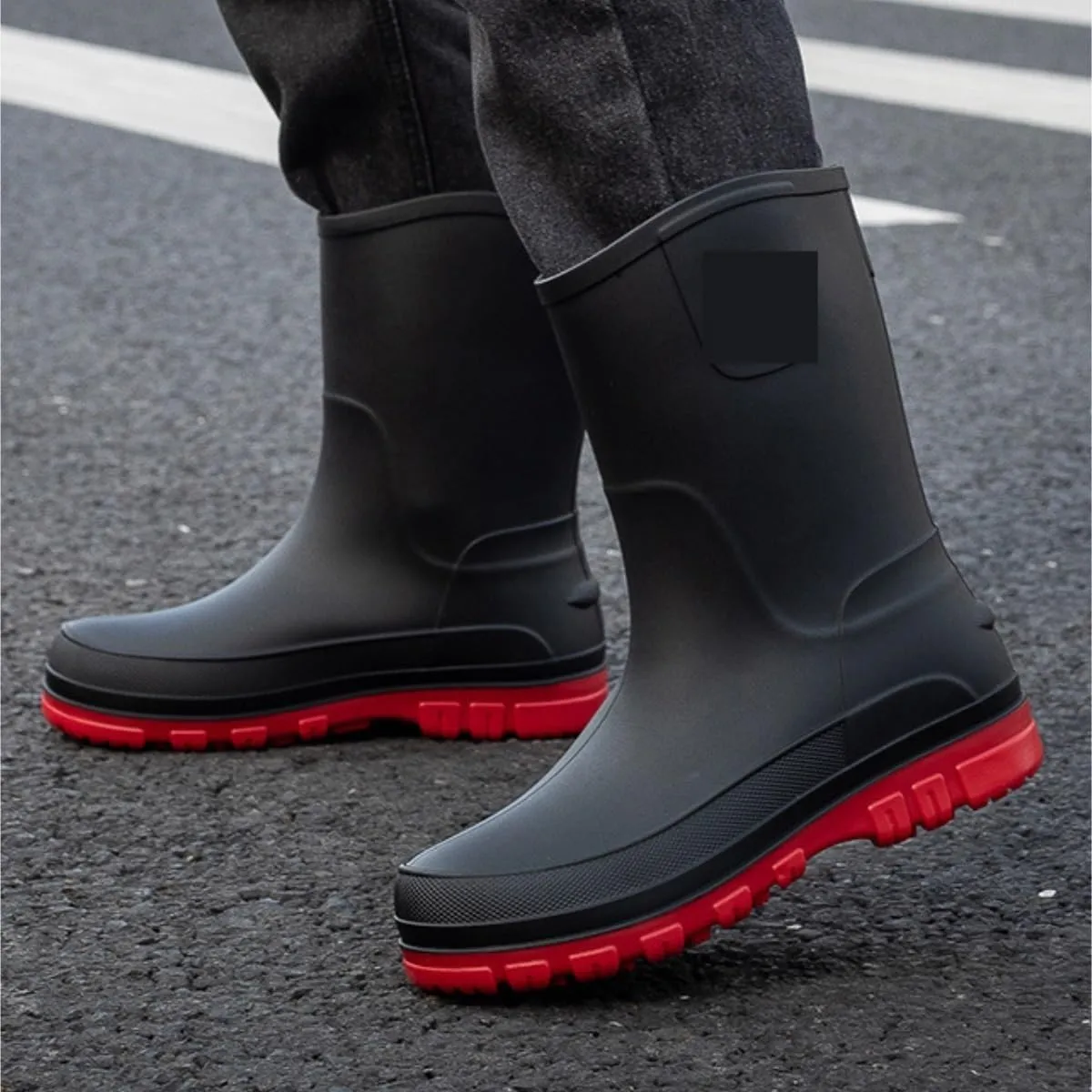 Rain Boots Rainboots Men's Non Slip Waterproof Mid Tube Rain Boots Work Rubber Shoes Fishing Water Shoes Rain Boots for Outdoor(Black,43)
