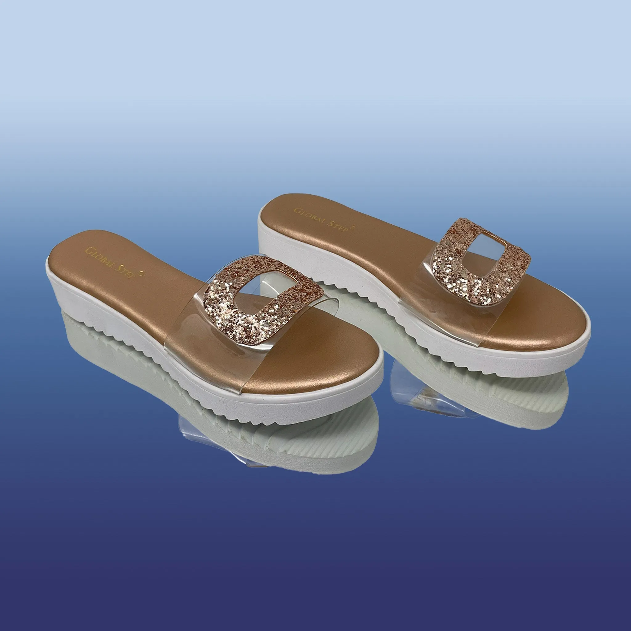 Rosé clear sparkle slides