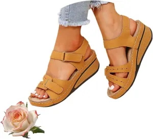 Sandals for Women 2025 Soft & Stylish Wedge Sandals Leather Orthopedic Walking Platform Shoes Women Casual Dressy