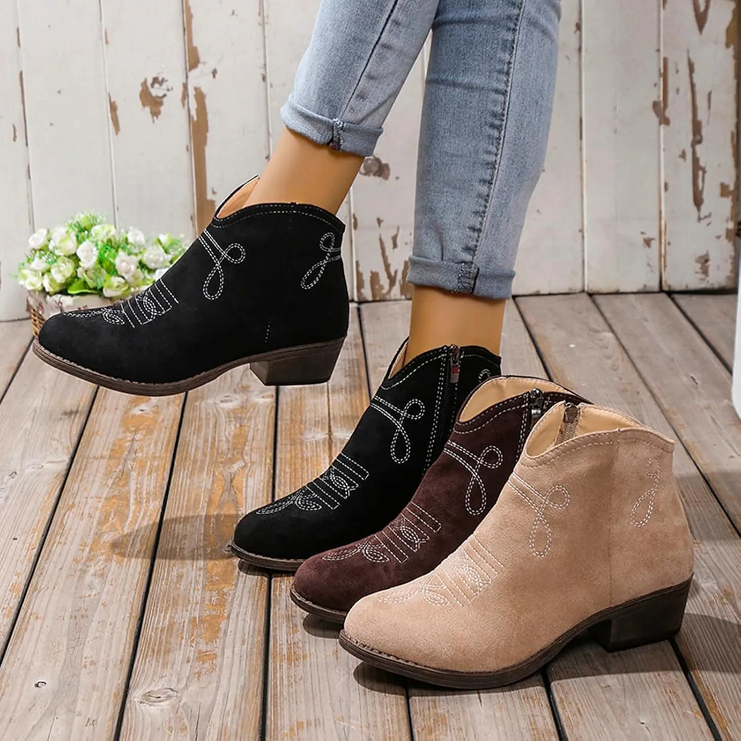 Snow Boots for Women Ankle Womens Western Booties Womens Work Boots Steel Toe Ankle Bootie for Women with Heel Fashion Round Toe Square Toe Slip On Side Zipper