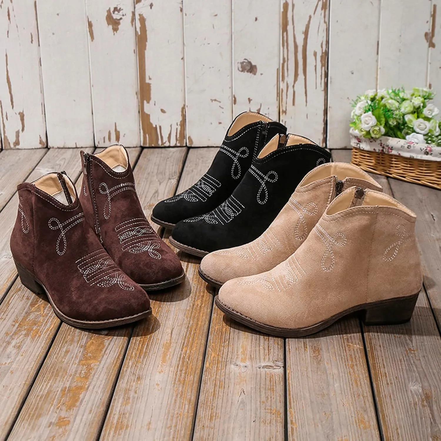 Snow Boots for Women Ankle Womens Western Booties Womens Work Boots Steel Toe Ankle Bootie for Women with Heel Fashion Round Toe Square Toe Slip On Side Zipper