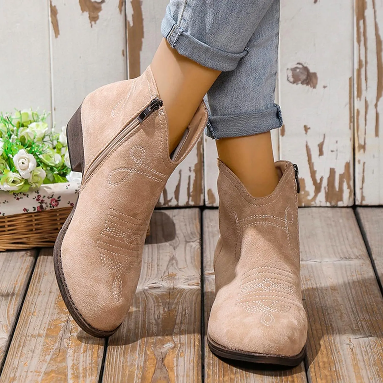 Snow Boots for Women Ankle Womens Western Booties Womens Work Boots Steel Toe Ankle Bootie for Women with Heel Fashion Round Toe Square Toe Slip On Side Zipper