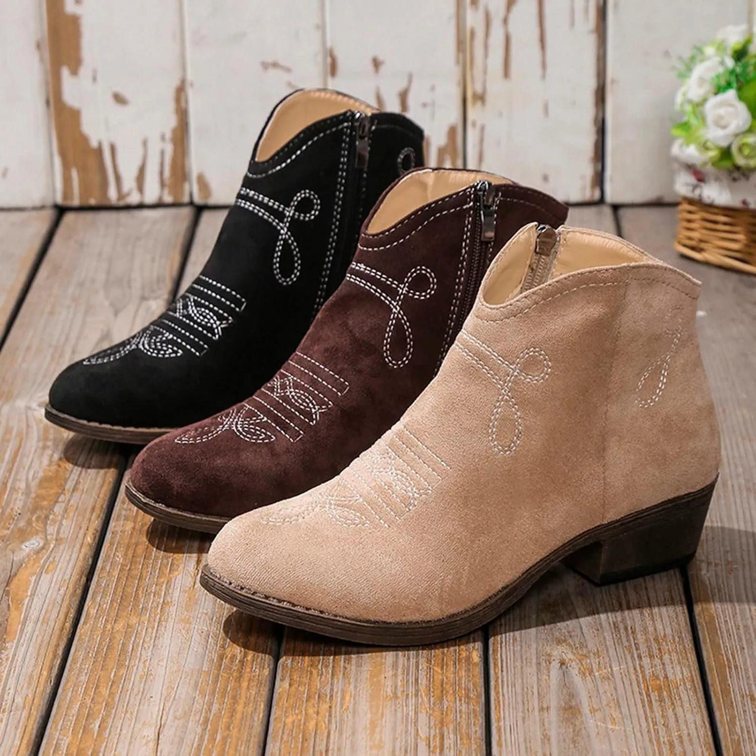Snow Boots for Women Ankle Womens Western Booties Womens Work Boots Steel Toe Ankle Bootie for Women with Heel Fashion Round Toe Square Toe Slip On Side Zipper