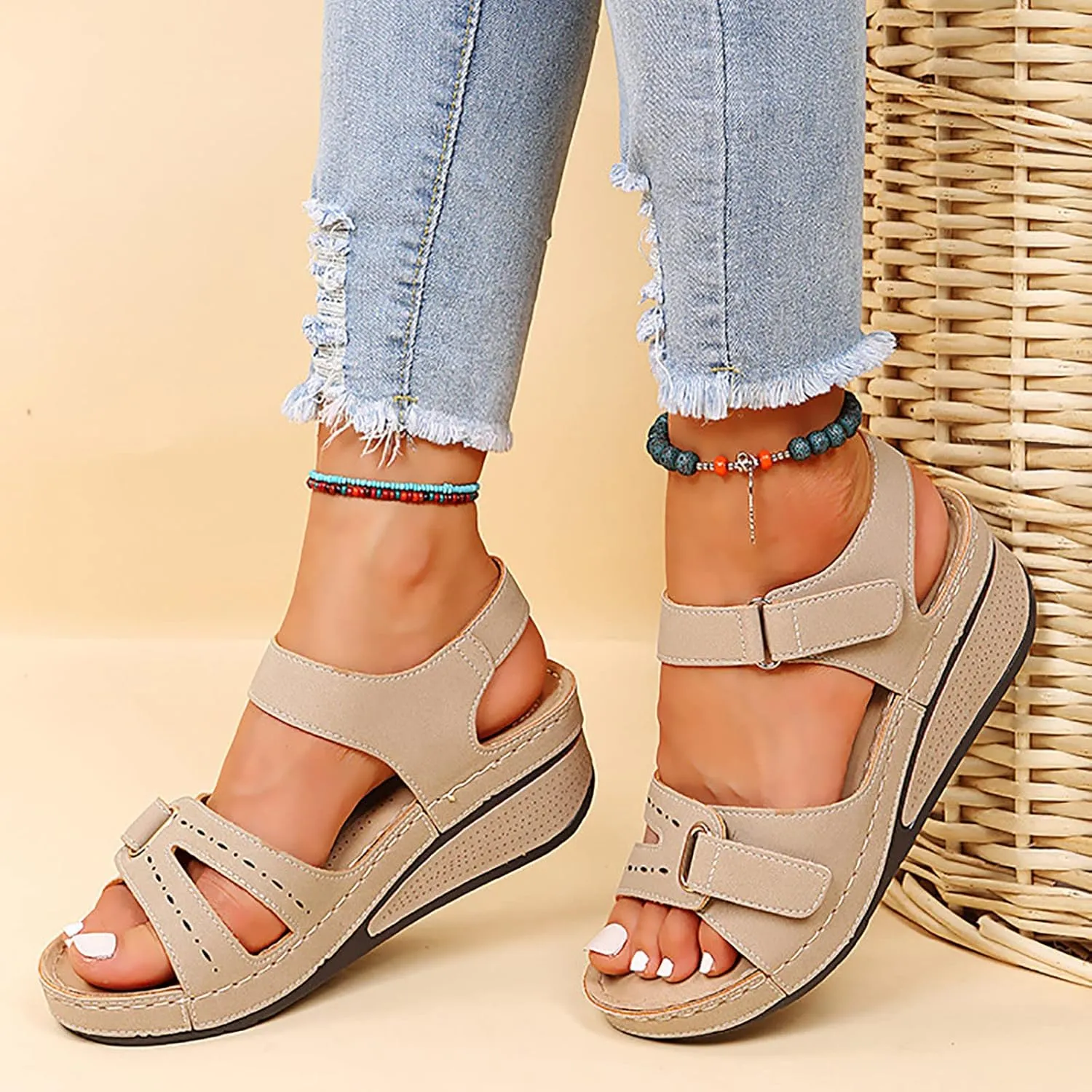 Soft & Stylish Wedge Sandals for Effortless Comfort Orthopedic Sandals with Arch Support Dressy Summer Comfortable Walking Sandal Ankle Strap Summer Shoes Slip On Sandal for Plantar Fasciitis