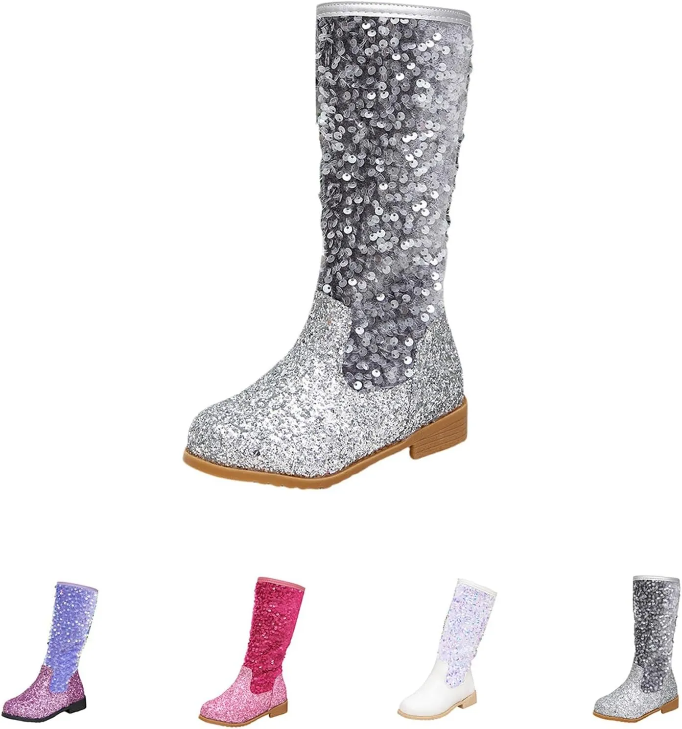 Sparkly Girls Cowboy Western Boots Comfortable Casual Walking Boots Mid Calf Square Toe Ankle Boots for Toddler