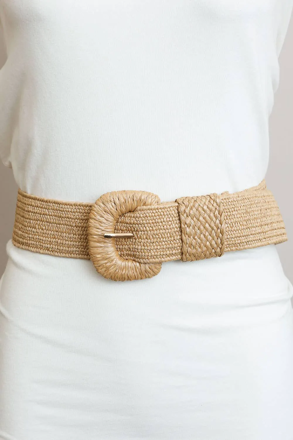 Stretchable Raffia Belt - Biscuit