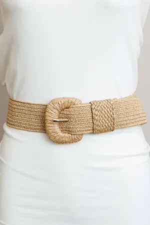 Stretchable Raffia Belt - Biscuit