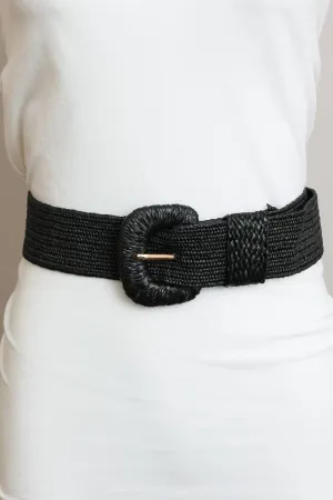 Stretchable Raffia Belt - Black