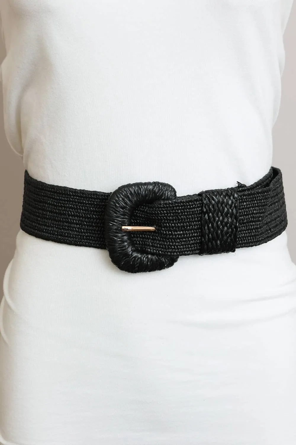Stretchable Raffia Belt - Black
