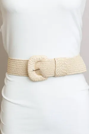 Stretchable Raffia Belt - Cream