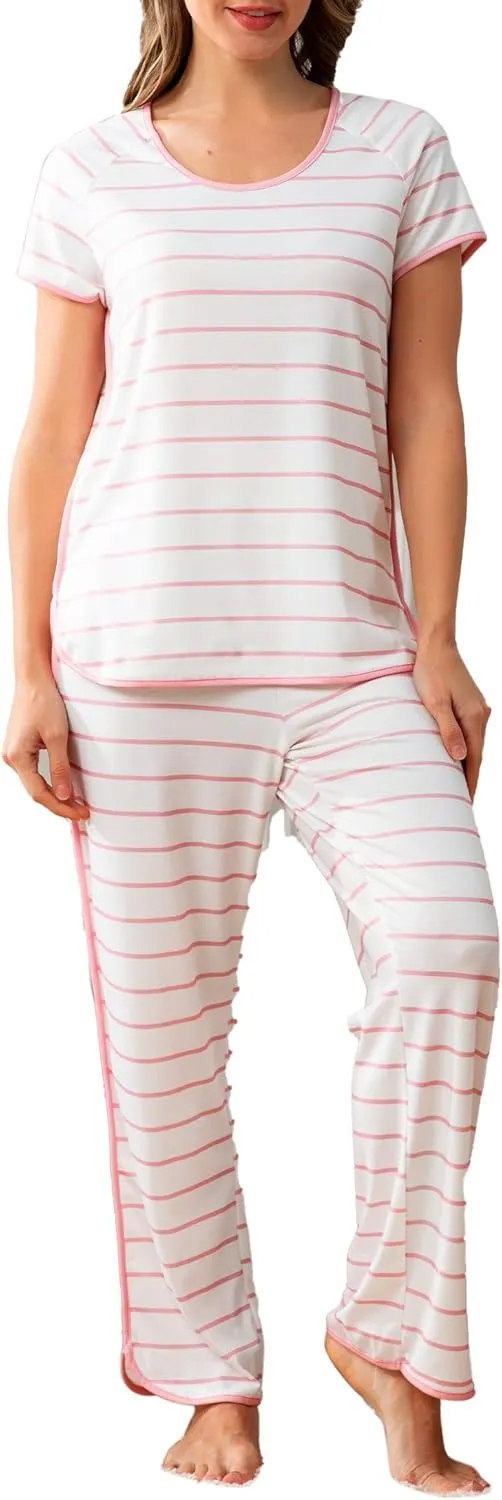 Stripe Women's Pajama Set Luxurious Sleepwear Sets, Two-Piece Loungewear PJs Sets for Nightwear, Lounge Set & Sleepwear
