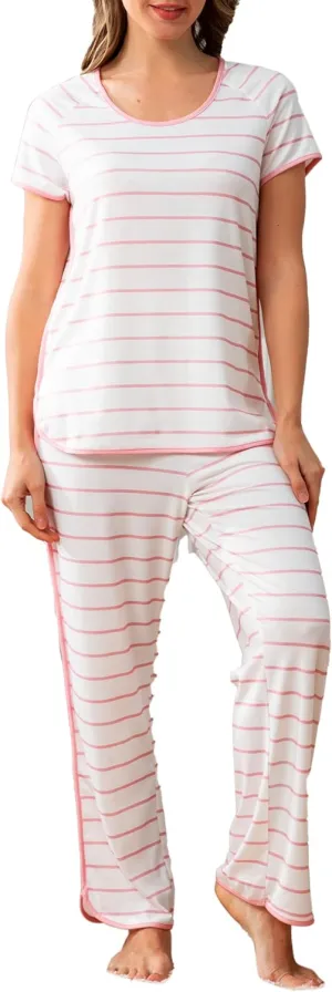 Stripe Women's Pajama Set Luxurious Sleepwear Sets, Two-Piece Loungewear PJs Sets for Nightwear, Lounge Set & Sleepwear