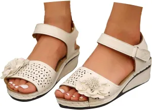 Stylish Women's Sandals for Daily Casual Wear Open Toe Cut Out Design Wedge Heel Hook and Loop Closure Ideal for Summer Outfits