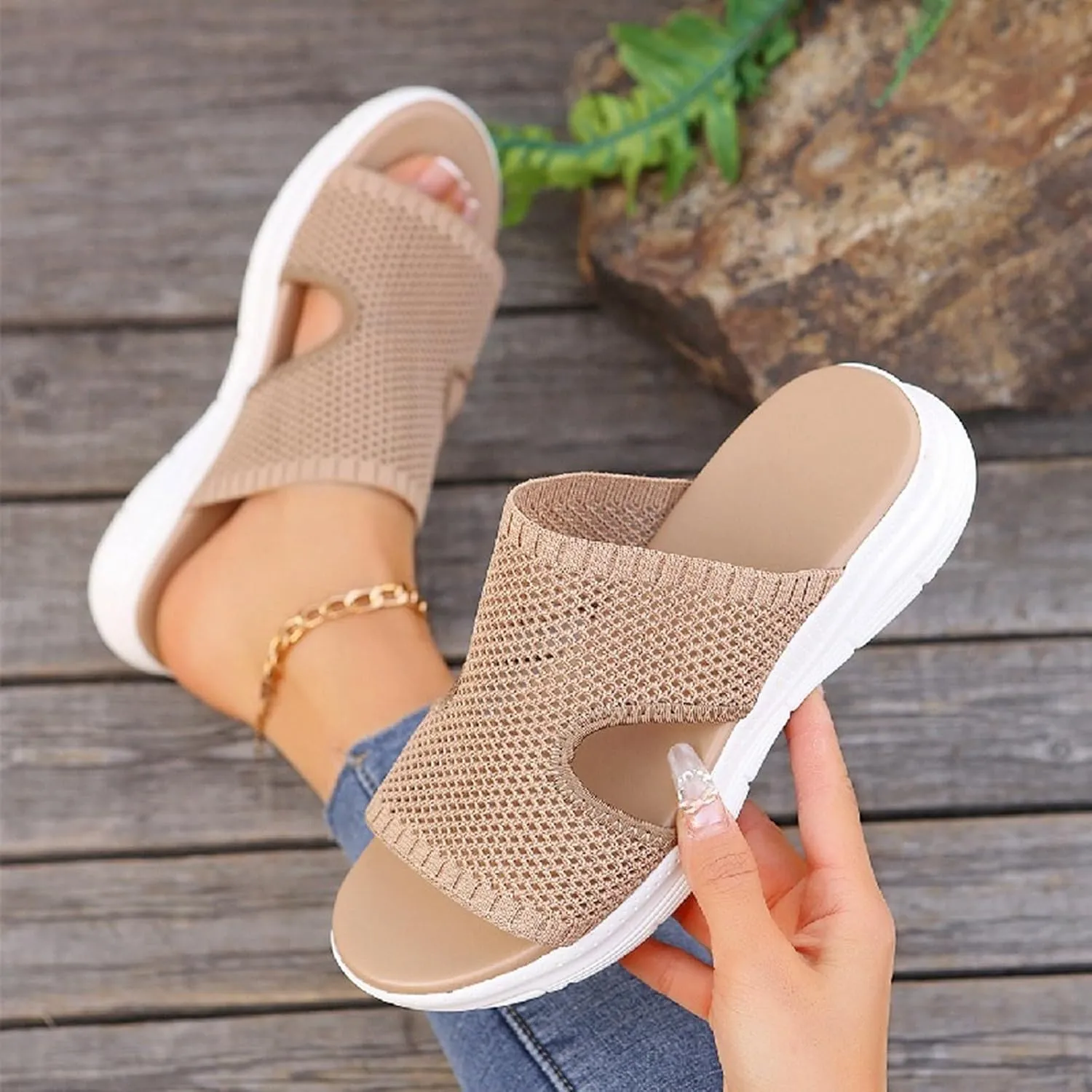 Stylish Women's Slippers with Open Toe Design, Breathable Mesh Casual Footwear for Everyday Use, Perfect for Spring and Summer