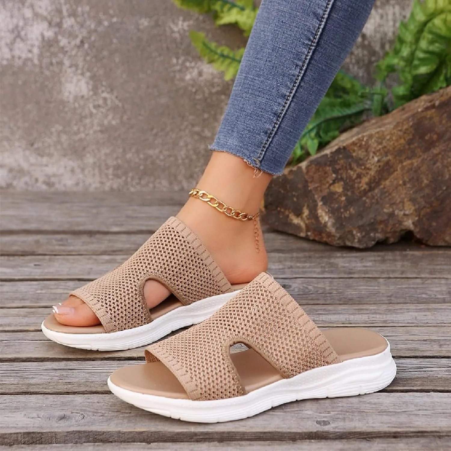 Stylish Women's Slippers with Open Toe Design, Breathable Mesh Casual Footwear for Everyday Use, Perfect for Spring and Summer