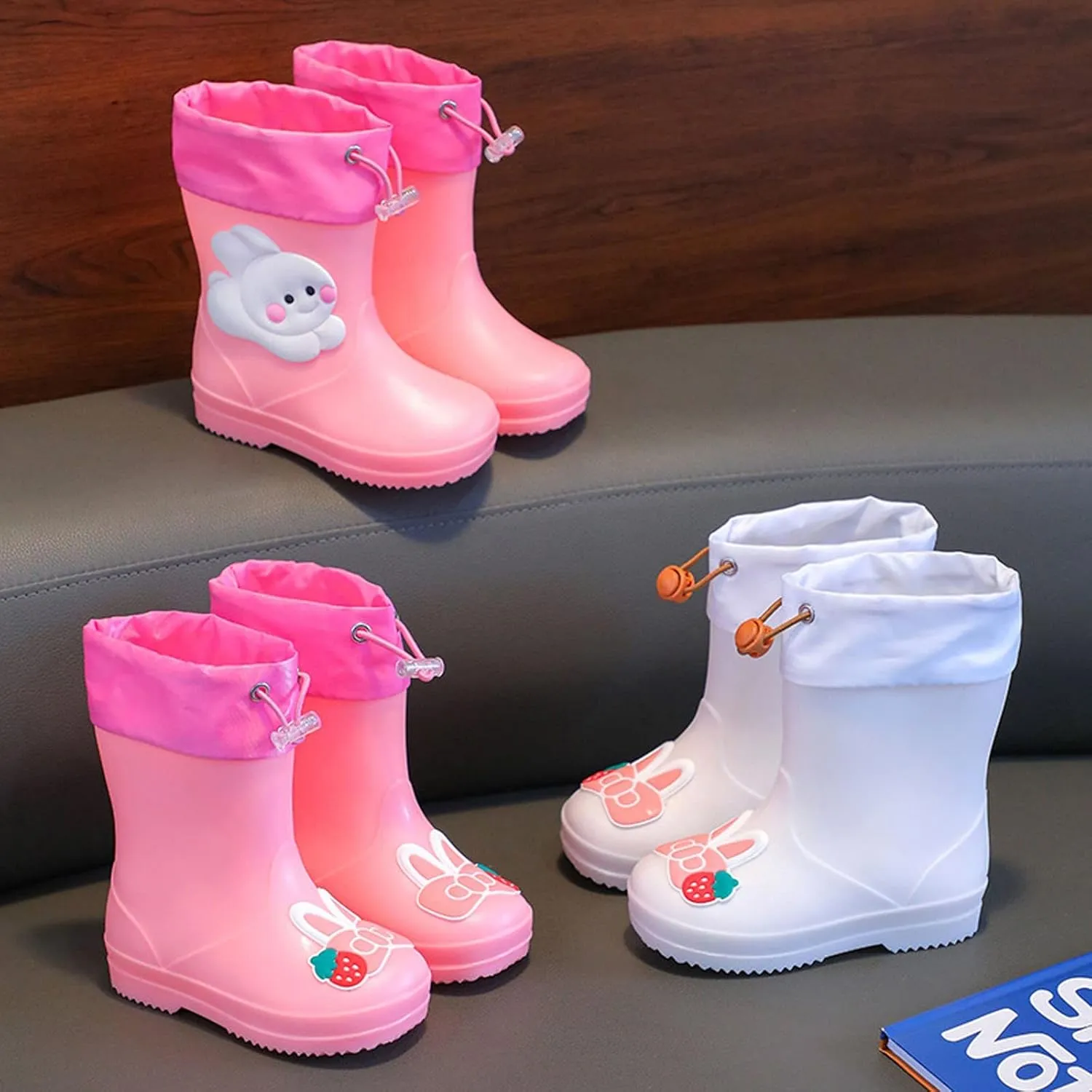 Toddler Bunny Rain Boots for Girls Rubber Boots Waterproof Lightweight Unisex Child Rainboots Cute Cartoon Shoes