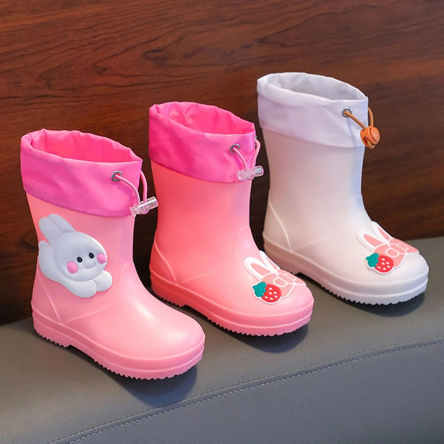 Toddler Bunny Rain Boots for Girls Rubber Boots Waterproof Lightweight Unisex Child Rainboots Cute Cartoon Shoes
