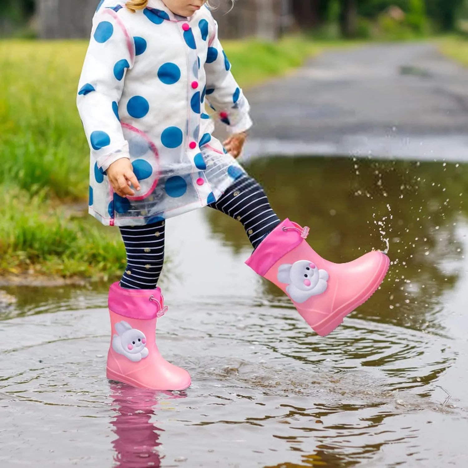 Toddler Bunny Rain Boots for Girls Rubber Boots Waterproof Lightweight Unisex Child Rainboots Cute Cartoon Shoes