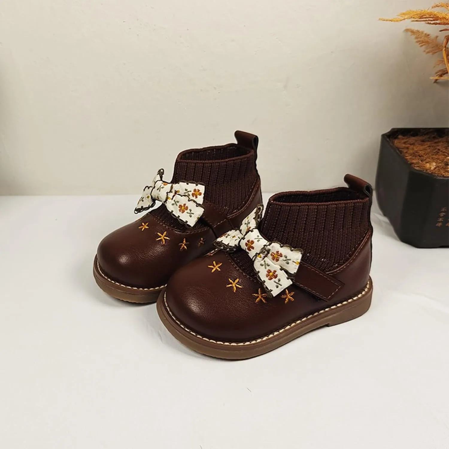 Toddler Cute Bow Booties Soft Sole Leather Sock Shoes Baby Boys Girls Open Toe Non Slip Boots Light Breathable Shoes