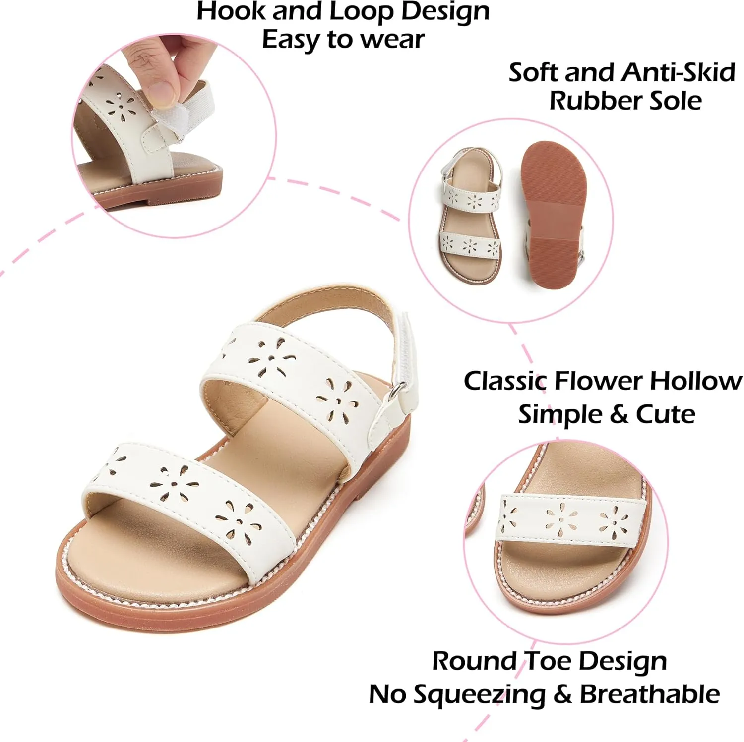 Toddler Girl Sandals - Flower Girl Dress Shoes Open Toe Little Kid Summer Flats