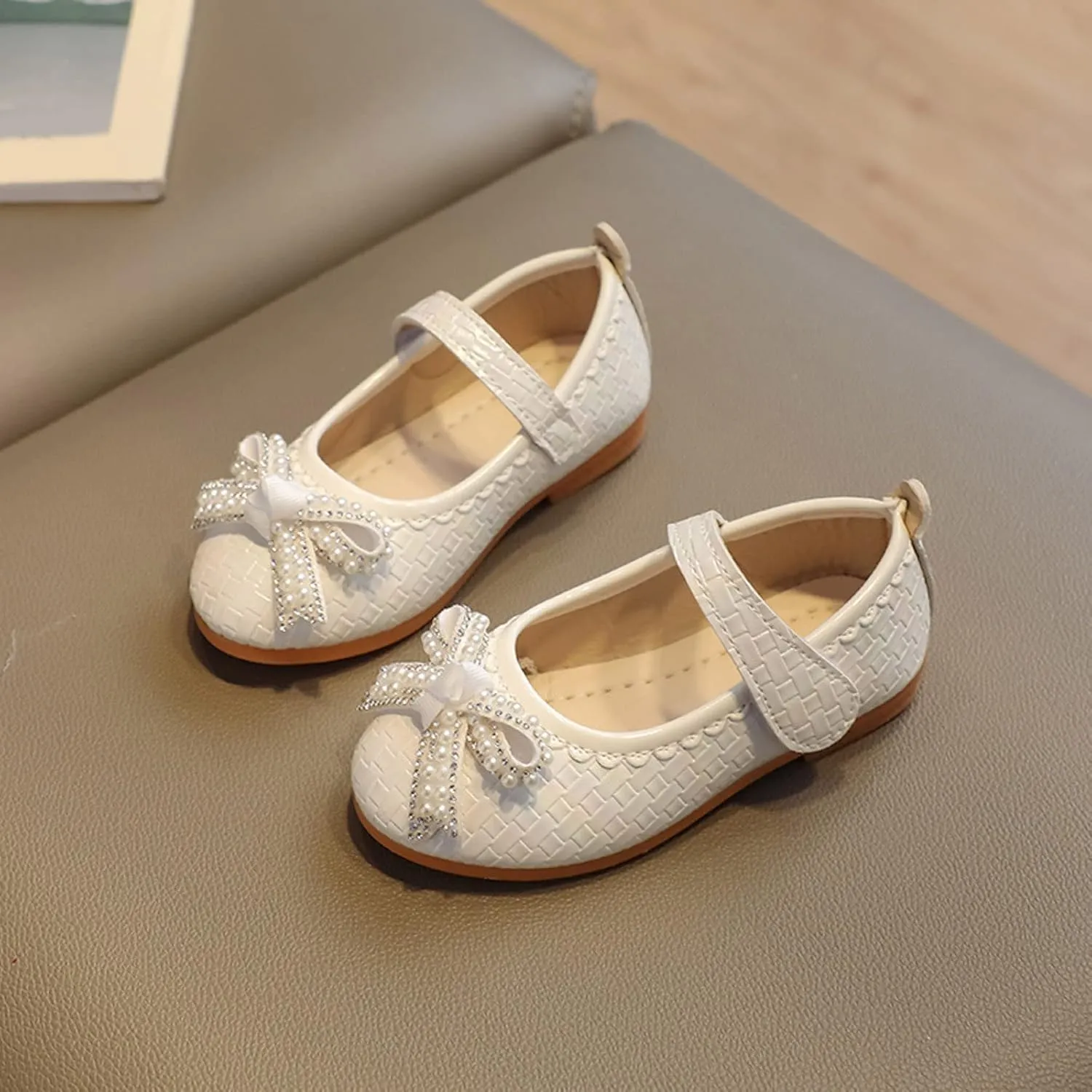 Toddler Girls Princess Shoes Kids School Mary Jane Wedding Party Princess Comfortable Dress Shoes with Pearl Bow