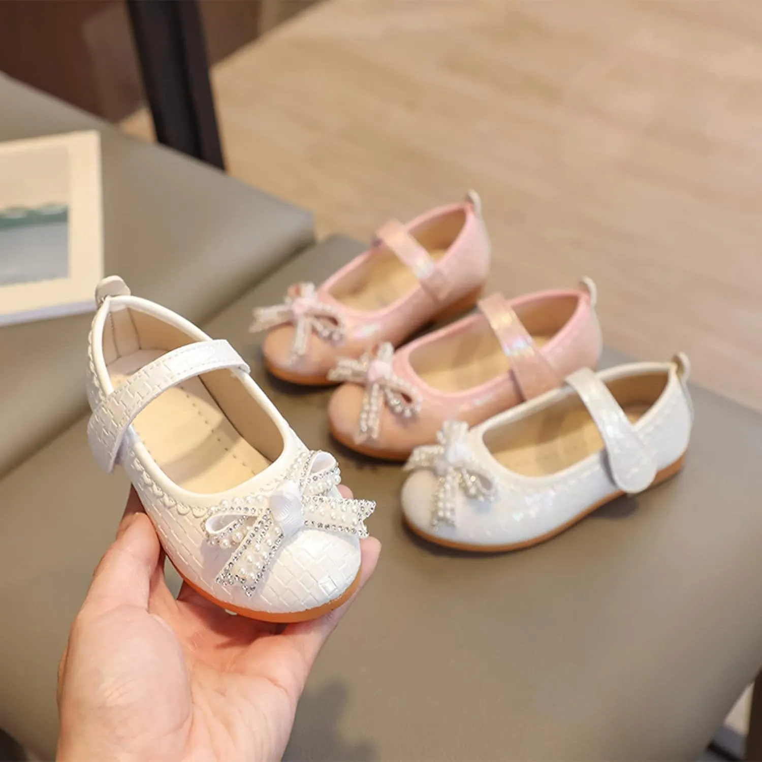 Toddler Girls Princess Shoes Kids School Mary Jane Wedding Party Princess Comfortable Dress Shoes with Pearl Bow