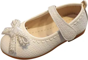 Toddler Girls Princess Shoes Kids School Mary Jane Wedding Party Princess Comfortable Dress Shoes with Pearl Bow