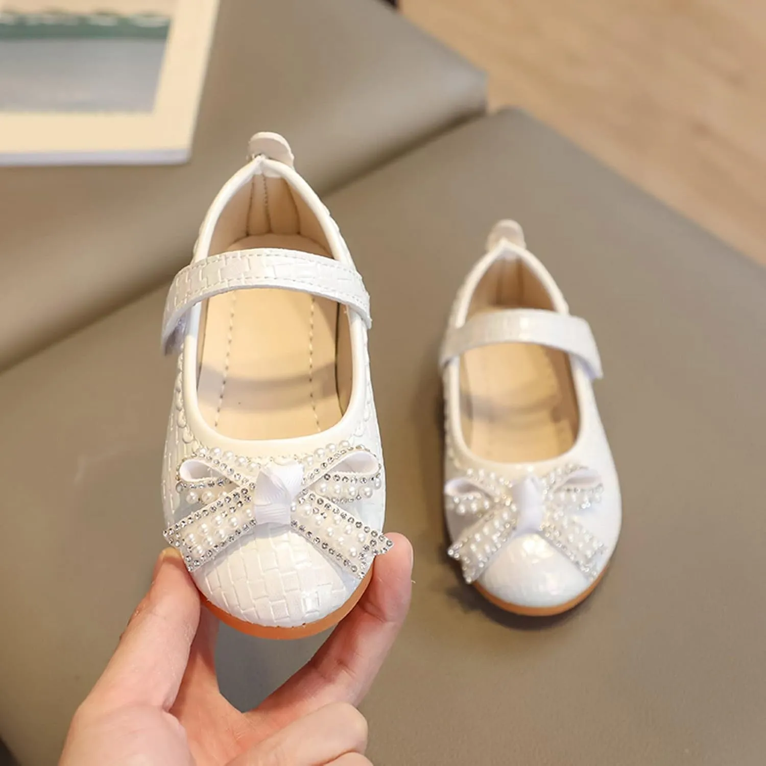 Toddler Girls Princess Shoes Kids School Mary Jane Wedding Party Princess Comfortable Dress Shoes with Pearl Bow