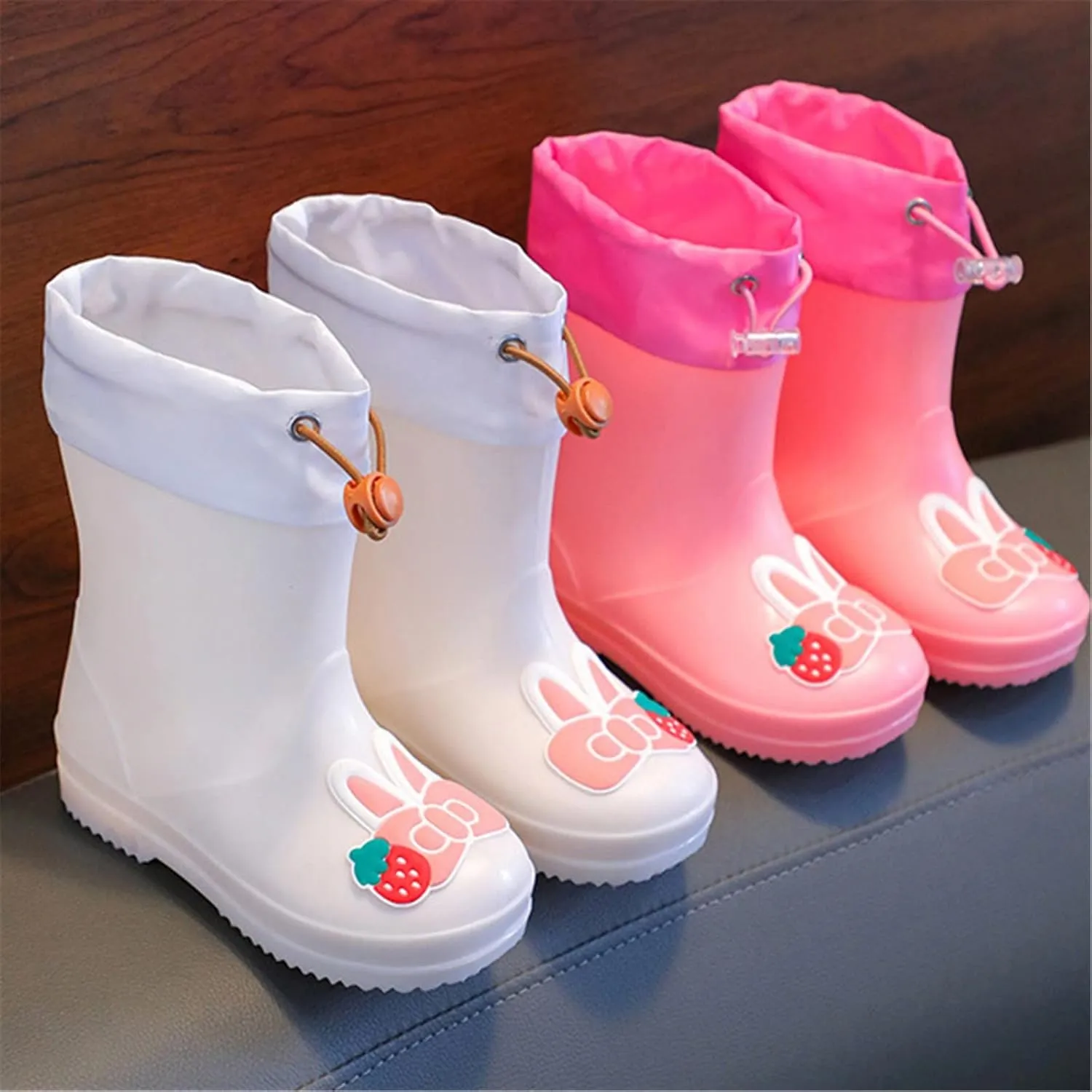 Toddler Rain Boots Waterproof Rubber Boots Kids Bunny Rain Boots for Girls,Unisex-Child Outdoor Lined Rain Boots