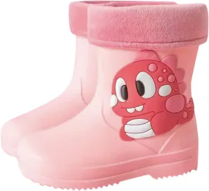 Toddler Warm Lined Rain Boots Baby Kids Dinosaur Rain Shoes Children Waterproof Soft Rubber Shoes Toddler Fall Boots